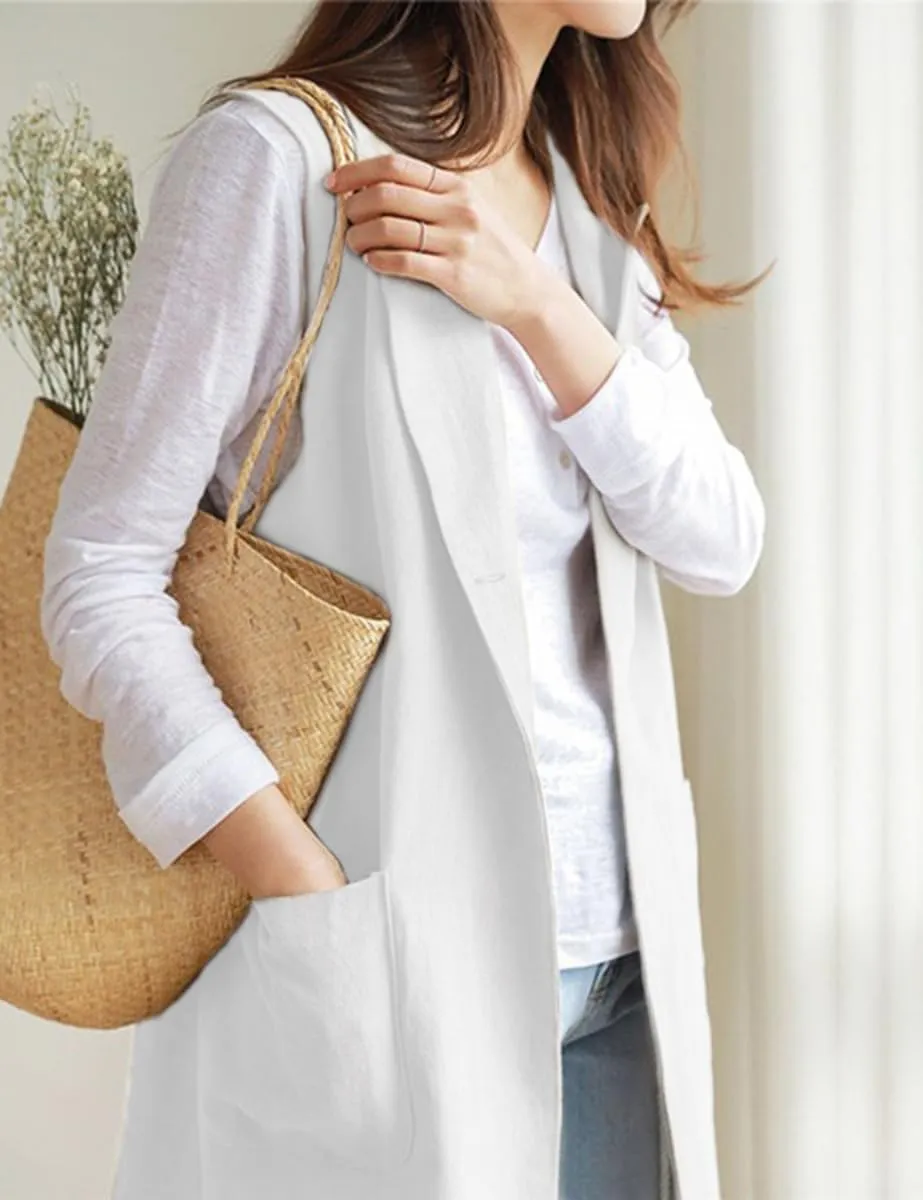 IDEALSANXUN Womens Long Linen Vest Tops Casual Spring Summer Lightweight Jackets