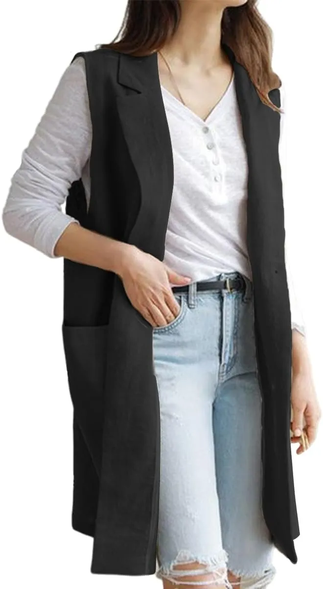 IDEALSANXUN Womens Long Linen Vest Tops Casual Spring Summer Lightweight Jackets