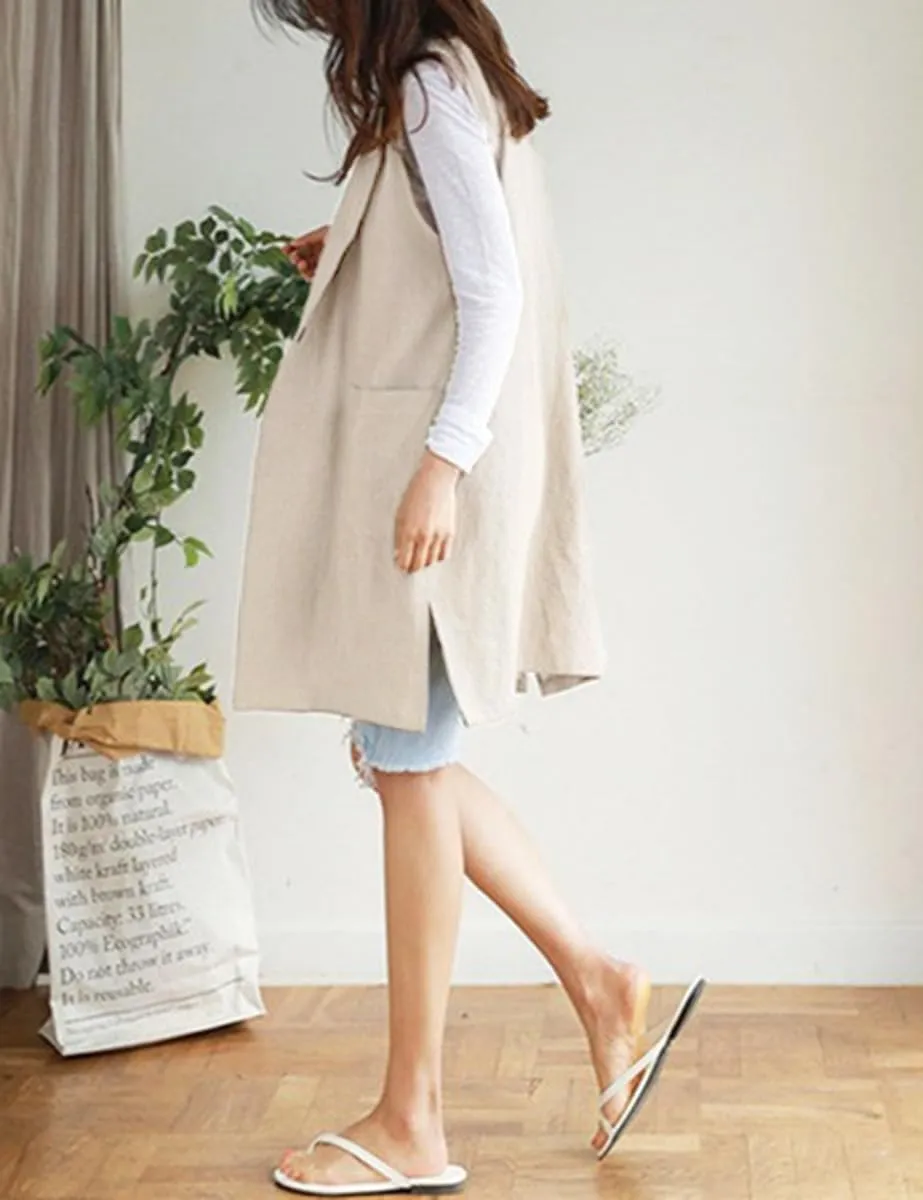 IDEALSANXUN Womens Long Linen Vest Tops Casual Spring Summer Lightweight Jackets