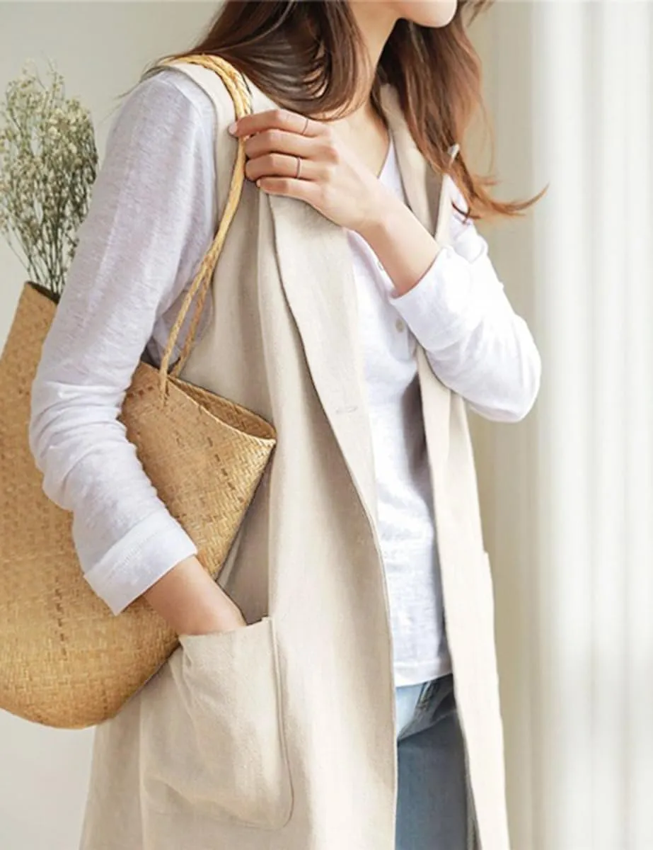 IDEALSANXUN Womens Long Linen Vest Tops Casual Spring Summer Lightweight Jackets