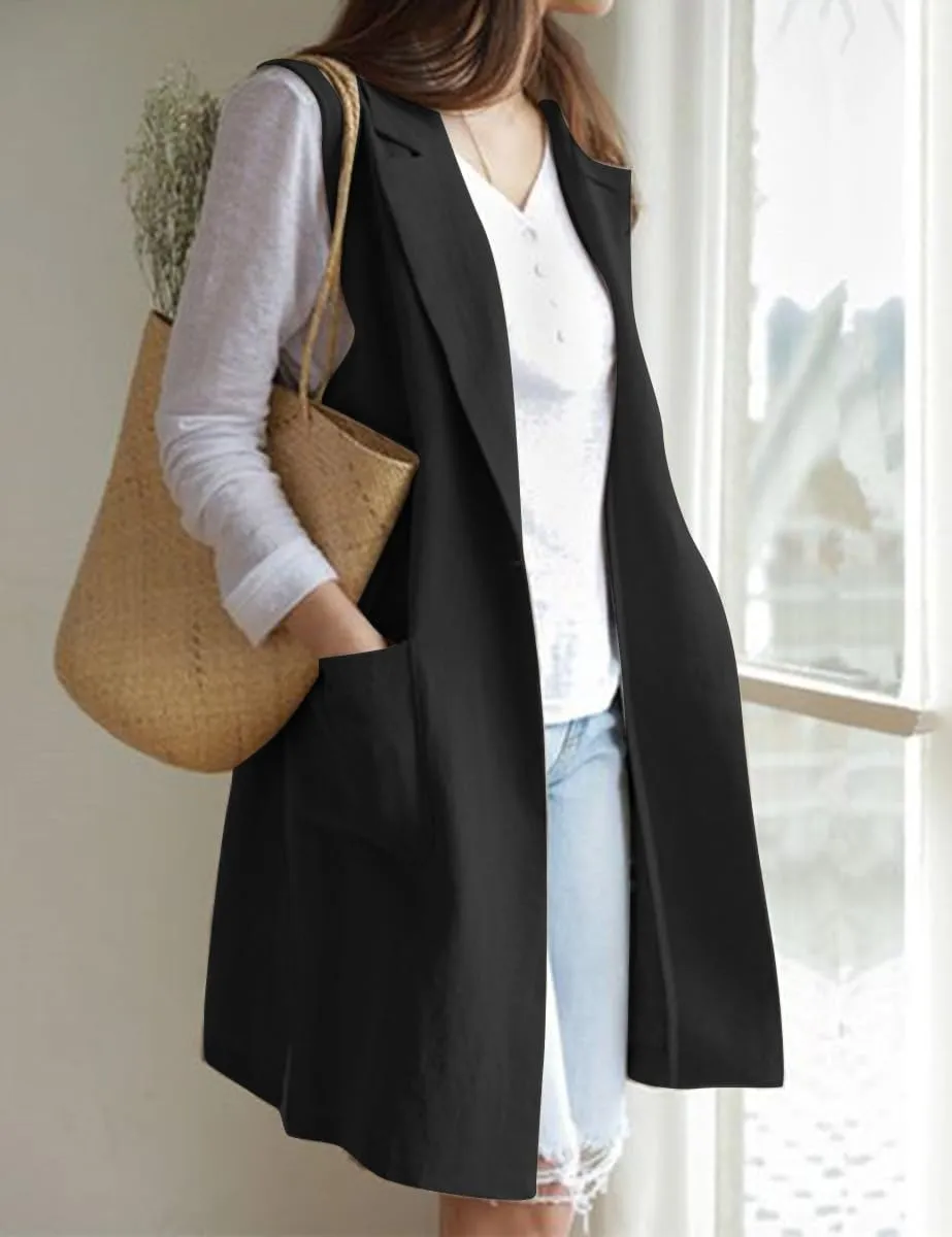 IDEALSANXUN Womens Long Linen Vest Tops Casual Spring Summer Lightweight Jackets