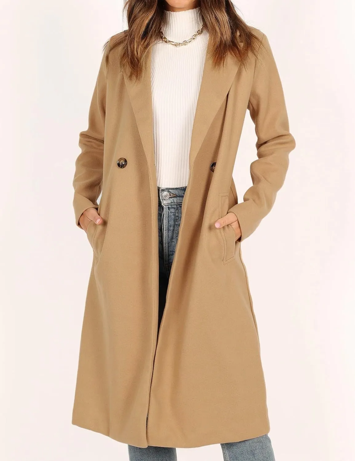 IDEALSANXUN Womens Long Wool Coat Fall Winter Notch Lapel Trench Coat Peacoat Jackets