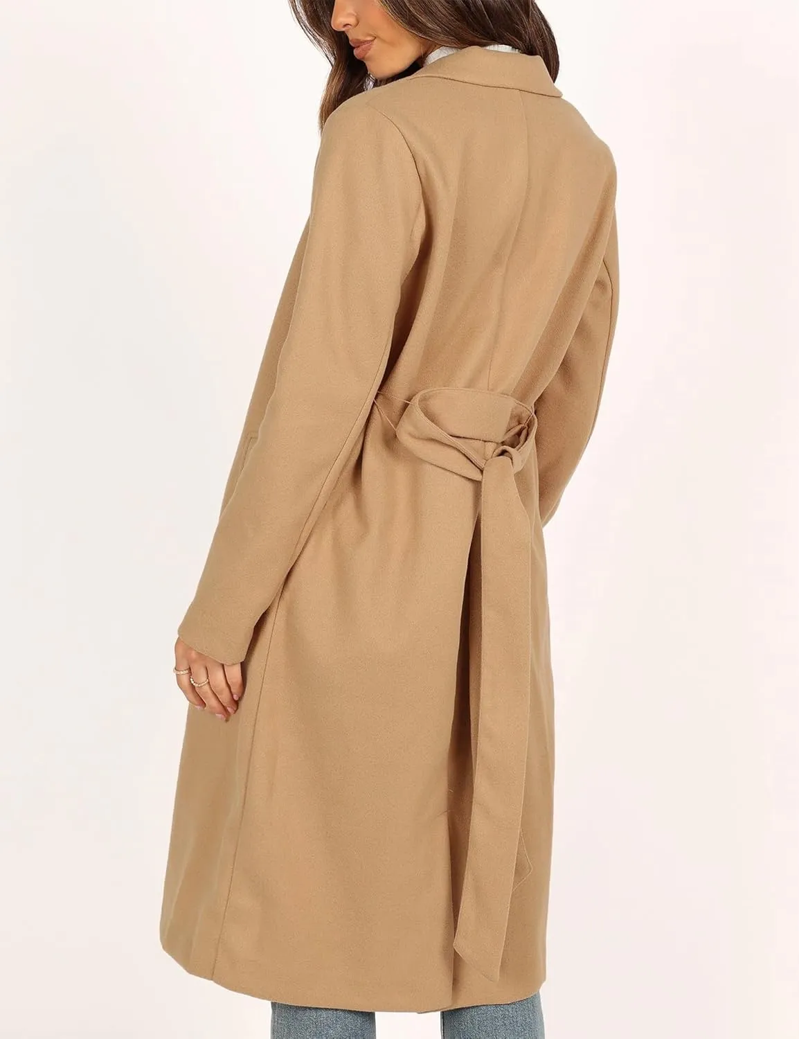 IDEALSANXUN Womens Long Wool Coat Fall Winter Notch Lapel Trench Coat Peacoat Jackets