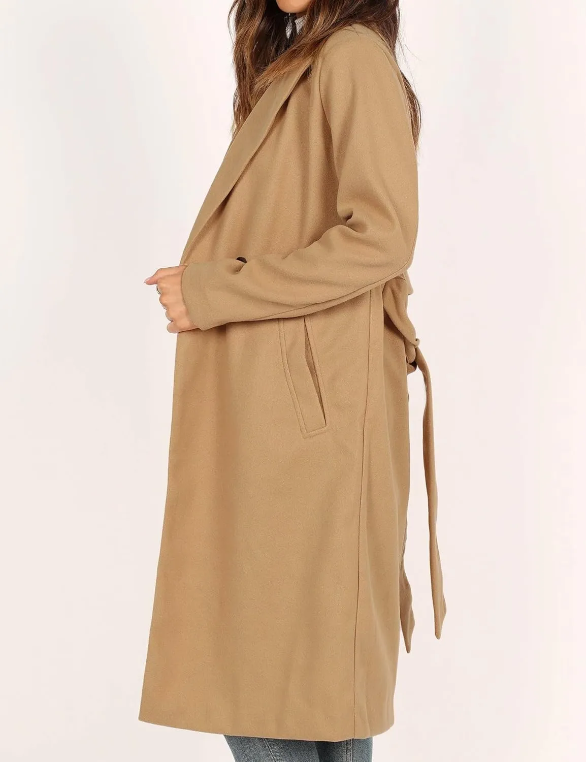 IDEALSANXUN Womens Long Wool Coat Fall Winter Notch Lapel Trench Coat Peacoat Jackets