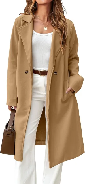 IDEALSANXUN Womens Long Wool Coat Fall Winter Notch Lapel Trench Coat Peacoat Jackets