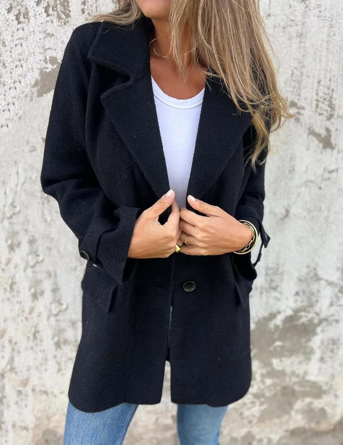 IDEALSANXUN Wool Pea Coats for Women Fall Winter Classic Mid Length Peacoat Trench Coat Blazer Jacket