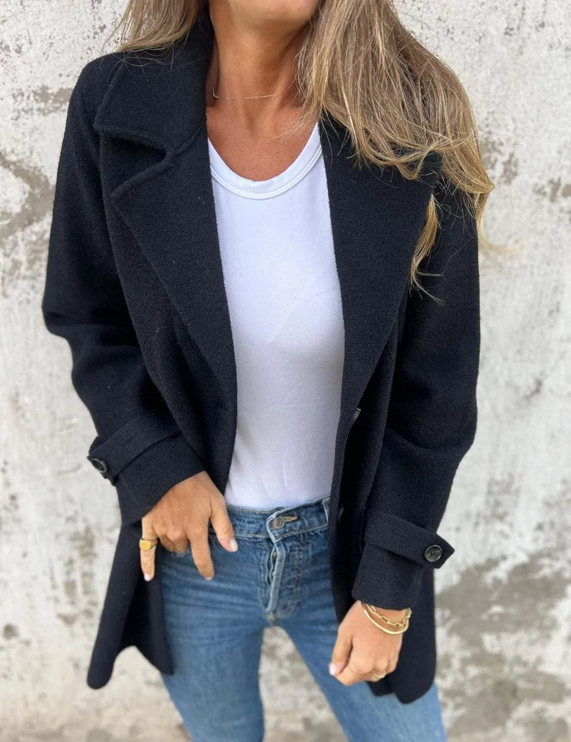 IDEALSANXUN Wool Pea Coats for Women Fall Winter Classic Mid Length Peacoat Trench Coat Blazer Jacket