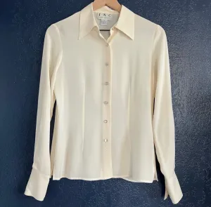 INC International Concepts Vintage Silk Long Sleeve Cream Button Down