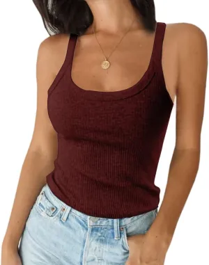 Ivay Womens Scoop Neck Ribbed Knit Tank Top Sleeveless Cotton Wife Beater Camisole Shirts