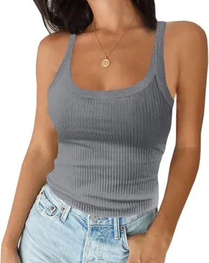 Ivay Womens Scoop Neck Ribbed Knit Tank Top Sleeveless Cotton Wife Beater Camisole Shirts