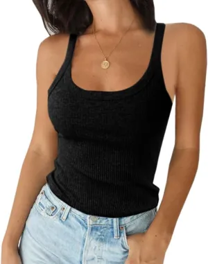 Ivay Womens Scoop Neck Ribbed Knit Tank Top Sleeveless Cotton Wife Beater Camisole Shirts