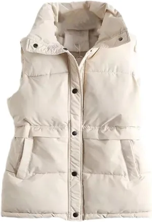 Jegsnoe Women Vest Jacket Drawstring Stand Collar Vest Cotton Padded Winter Windproof Waistcoat