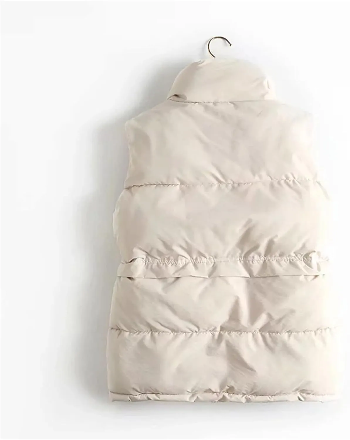 Jegsnoe Women Vest Jacket Drawstring Stand Collar Vest Cotton Padded Winter Windproof Waistcoat
