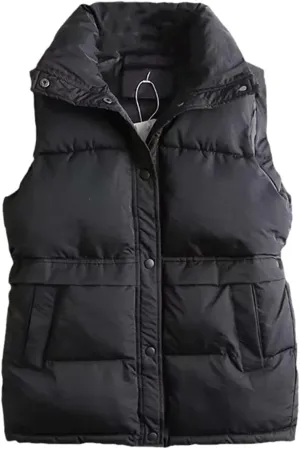 Jegsnoe Women Vest Jacket Drawstring Stand Collar Vest Cotton Padded Winter Windproof Waistcoat