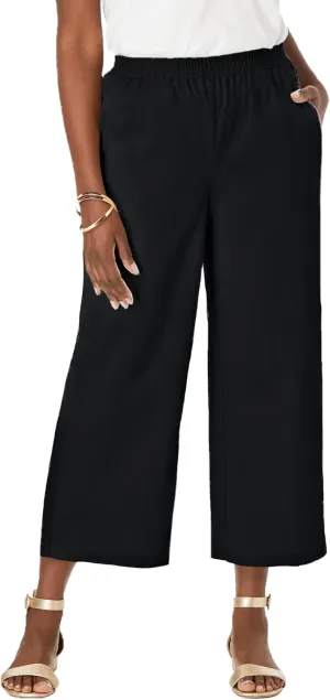 Jessica London Women's Plus Size Wide Leg Linen Crop Pants Elastic Waist
