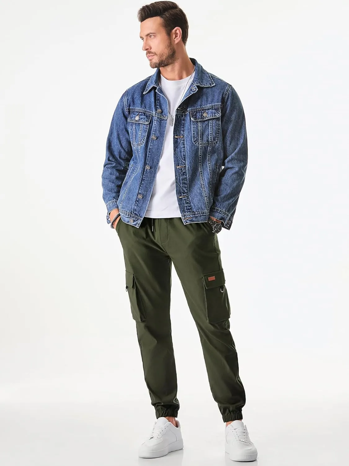 JMIERR Mens Cargo Pants Casual Lightweight Elastic Waist Drawstring Tapered Pant with Pockets
