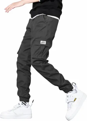 JMIERR Mens Casual Cargo Pants Stretch Elastic Waist Drawstring Joggers Pants Tapered Sweatpants for Men Multi Pockets