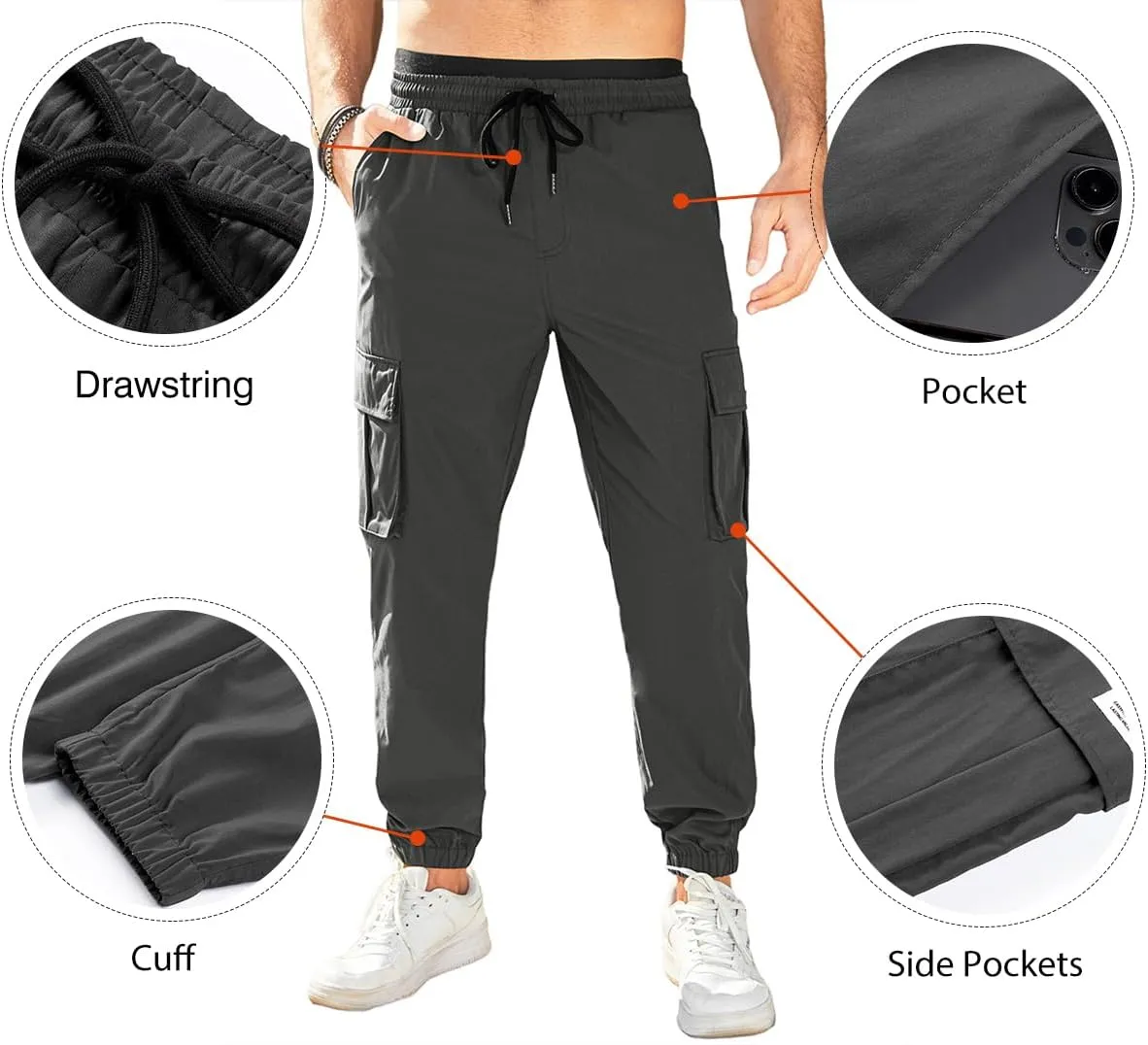 JMIERR Mens Casual Cargo Pants Stretch Elastic Waist Drawstring Joggers Pants Tapered Sweatpants for Men Multi Pockets