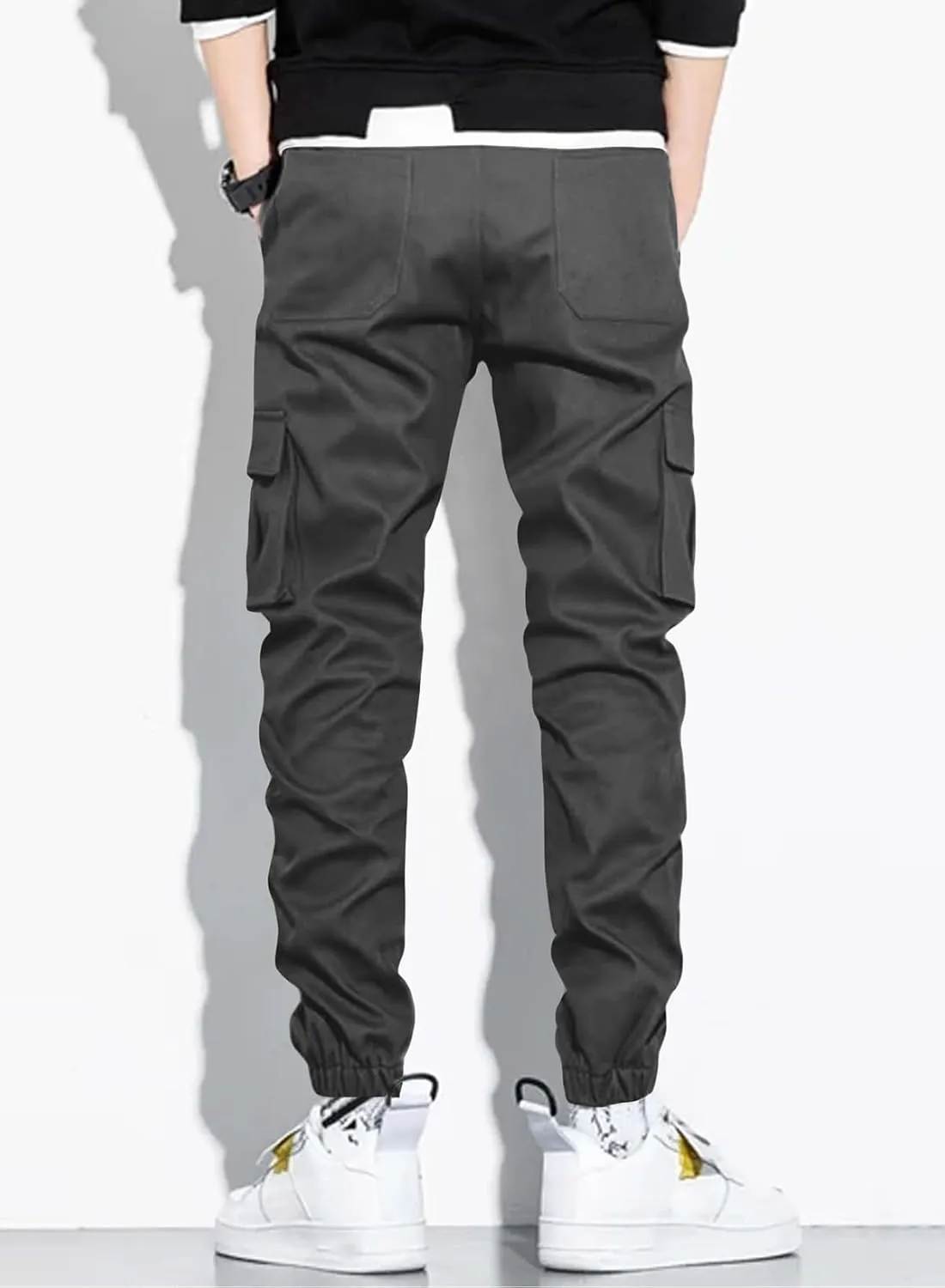 JMIERR Mens Casual Cargo Pants Stretch Elastic Waist Drawstring Joggers Pants Tapered Sweatpants for Men Multi Pockets