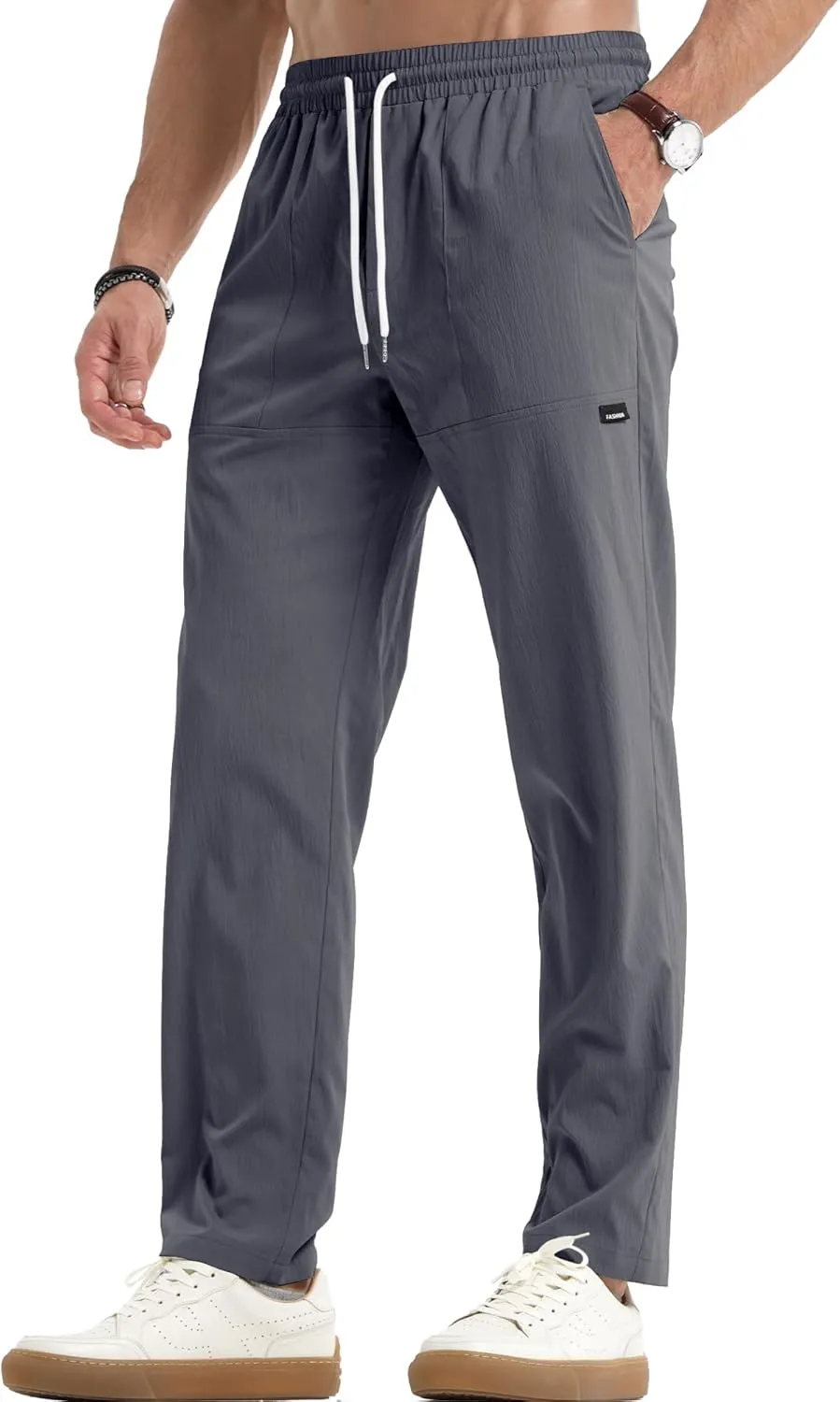 JMIERR Mens Casual Lightweight Pants Stretch Elastic Waist Drawstring Jogging Sweatpants Pants
