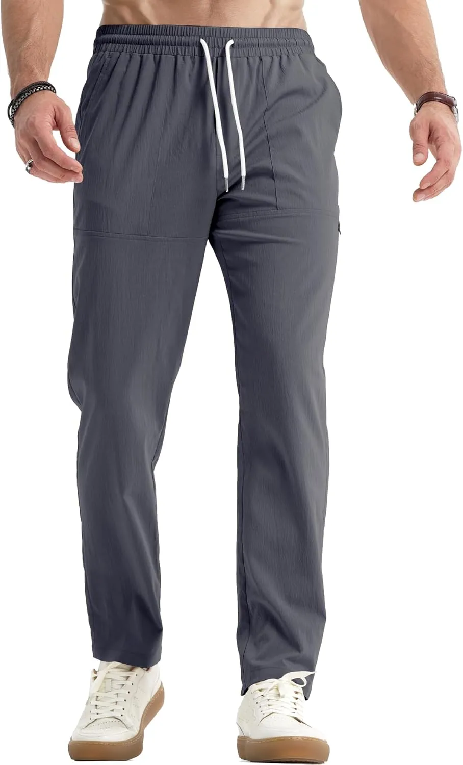 JMIERR Mens Casual Lightweight Pants Stretch Elastic Waist Drawstring Jogging Sweatpants Pants