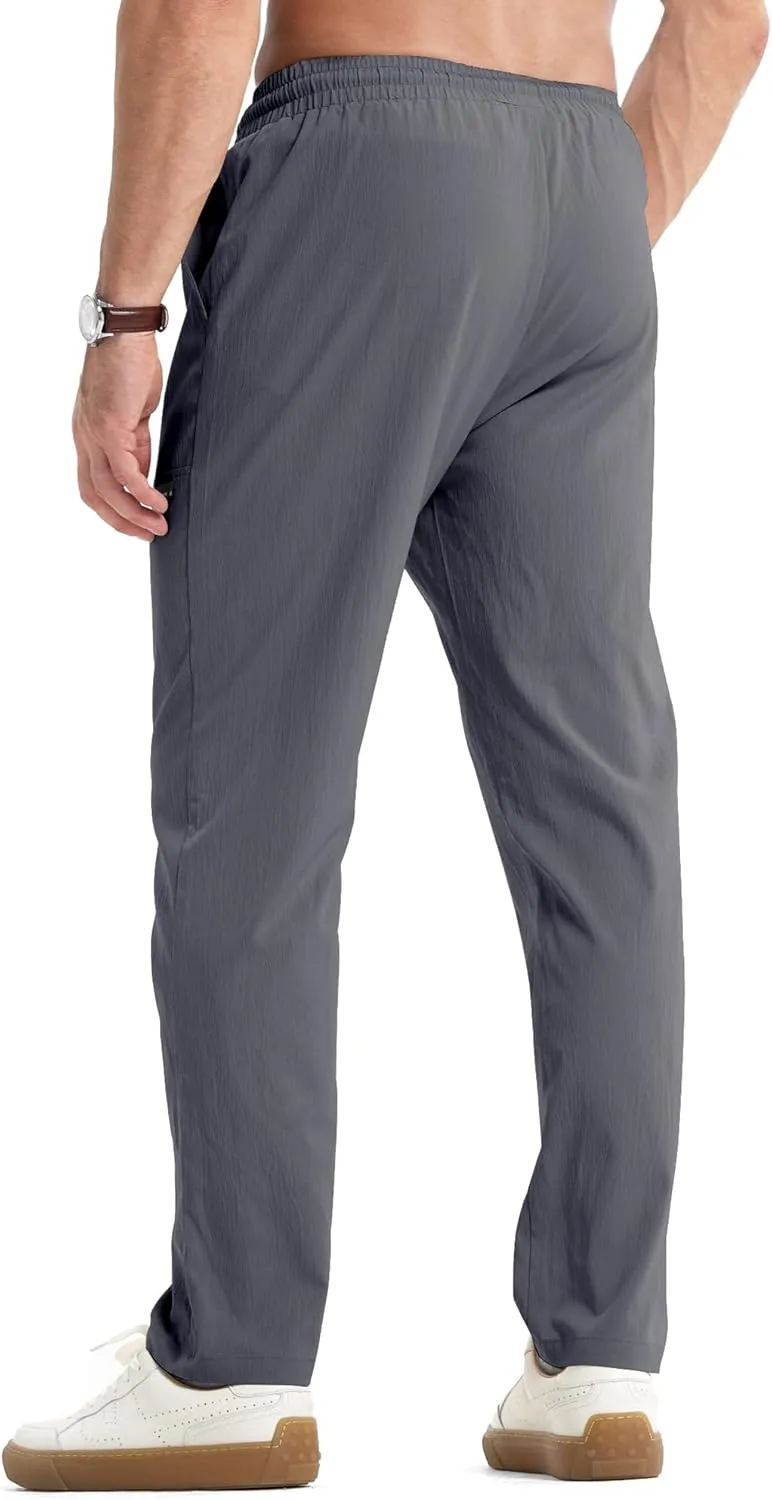 JMIERR Mens Casual Lightweight Pants Stretch Elastic Waist Drawstring Jogging Sweatpants Pants
