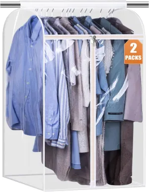 KEETDY 35" Hanging Garment Bags for Closet Storage Large Clear Garment Bags for Hanging Clothes Garment Rack Cover Coat Protector for Suit, Wardrobe, Bottom Enclosed, 2 Packs