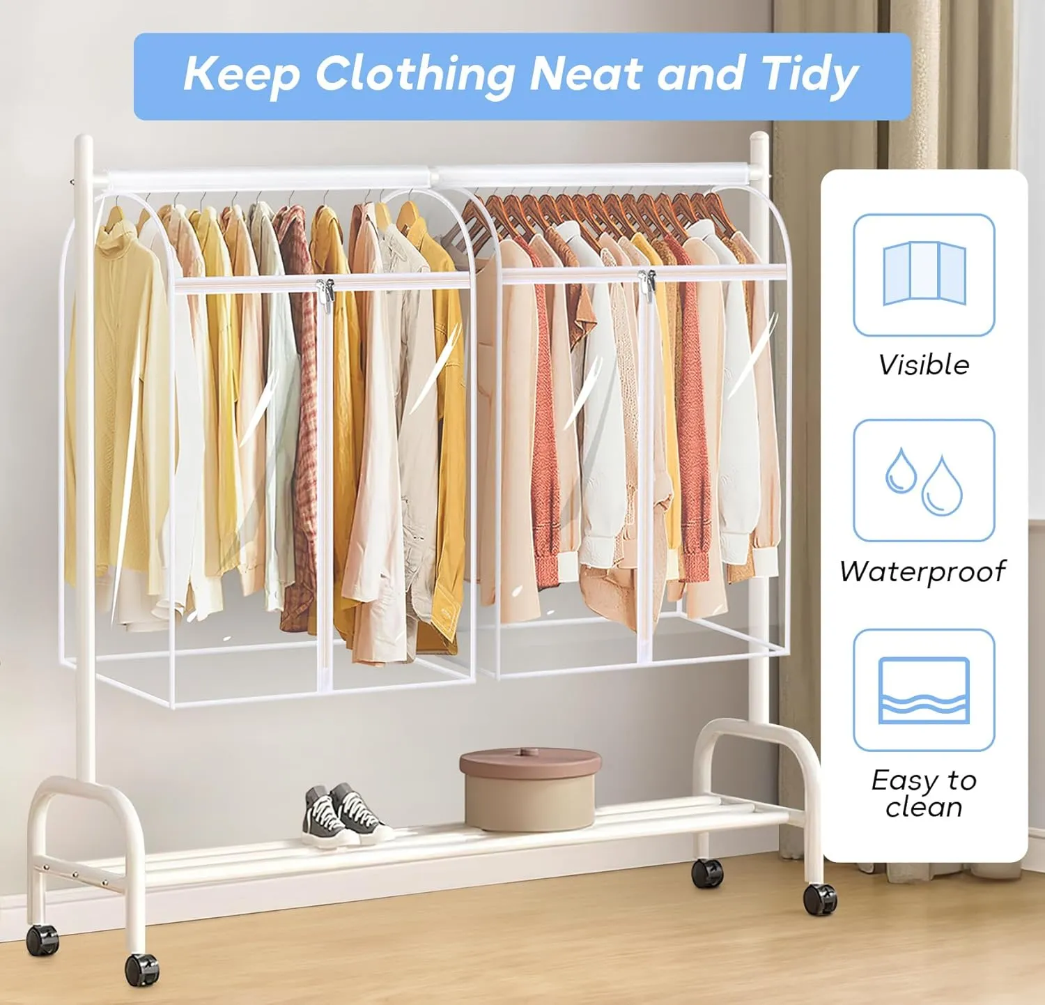 KEETDY 35" Hanging Garment Bags for Closet Storage Large Clear Garment Bags for Hanging Clothes Garment Rack Cover Coat Protector for Suit, Wardrobe, Bottom Enclosed, 2 Packs