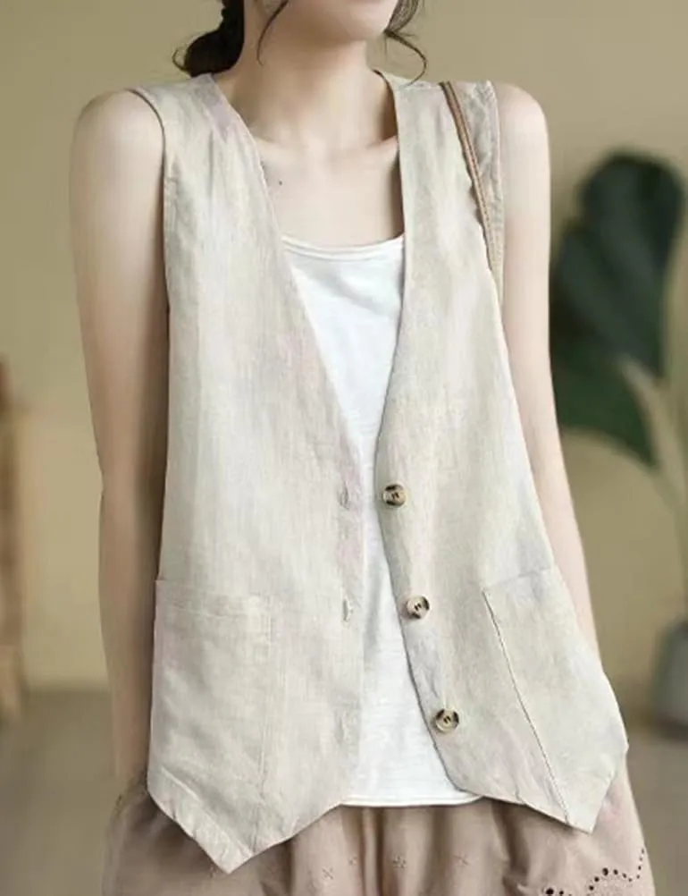 Kinghua Linen Vest Women 2025 Sleeveless Blazer Lightweight Spring Jackets Summer Blazer Button Down Casual Cardigan Tops