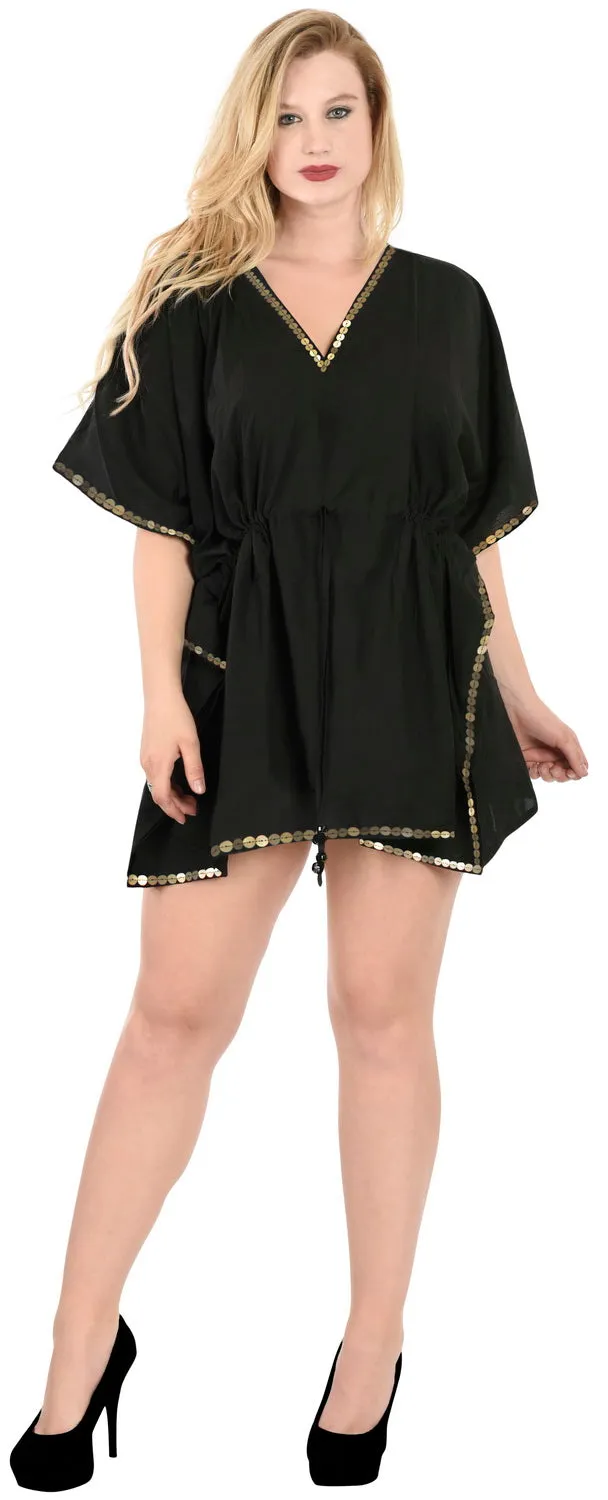 LA LEELA Bikini Swim Beach wear Swimsuit Cover ups Women Caftan Dress Solid OSFM 16-28W [XL- 4X] Halloween Black_K825
