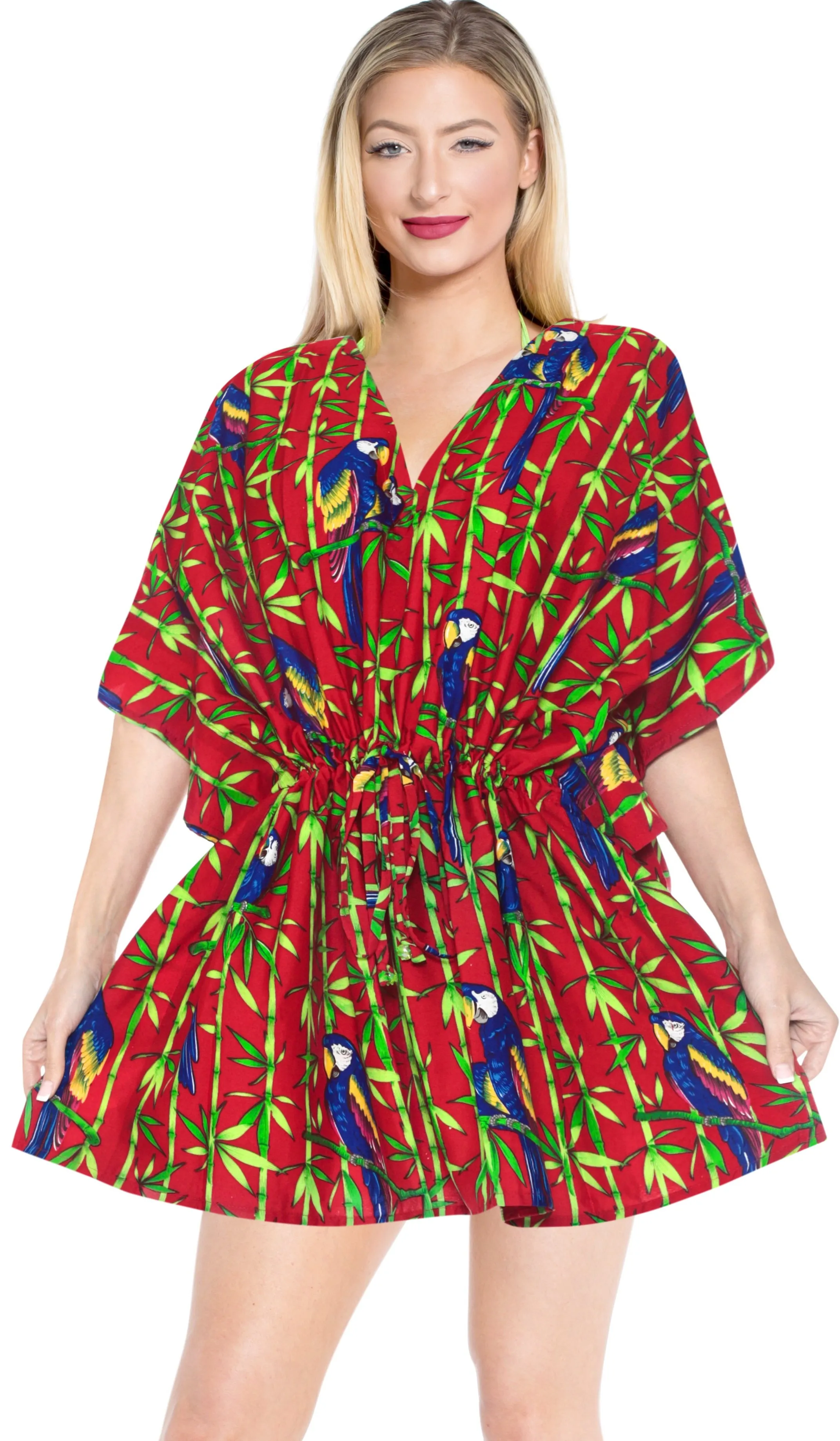 LA LEELA Bikni Swimwear Soft fabric Printed Beachwear Loose Cover Up OSFM 16-28W [XL- 4X] Blood Red_O225