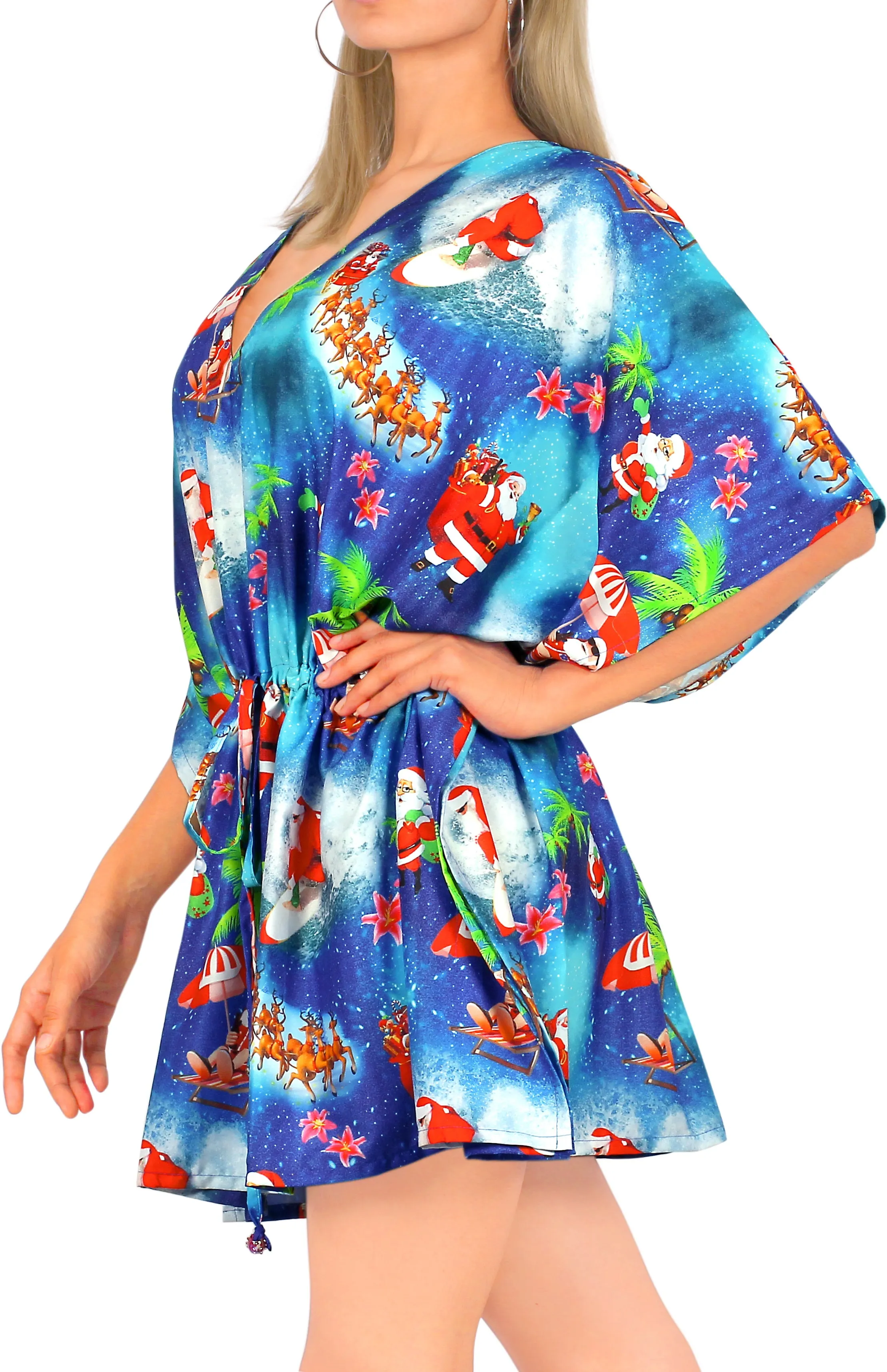 LA LEELA Santa Claus Bikini Christmas Cover up Blue_X793 OSFM 16-28W[XL- 4X]