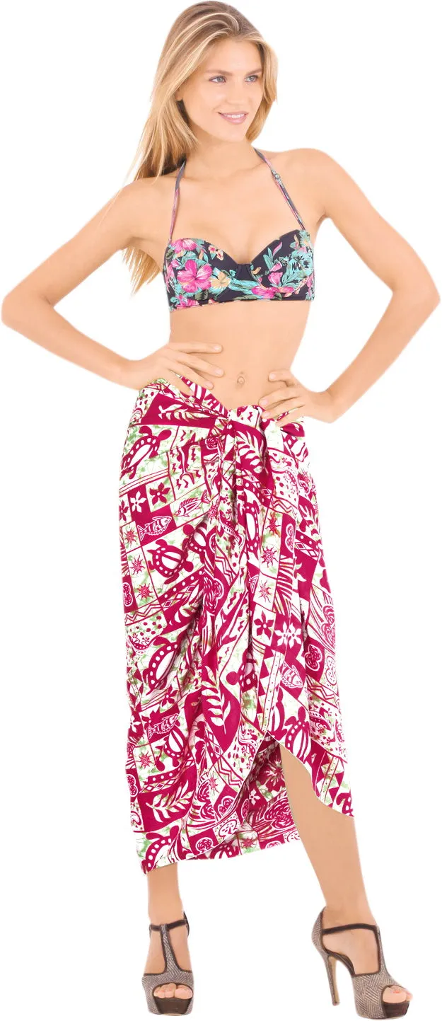 LA LEELA Women Swimsuit Cover Up Beach Wrap Skirt Sarong Wrap One Size Plus Pink_N429