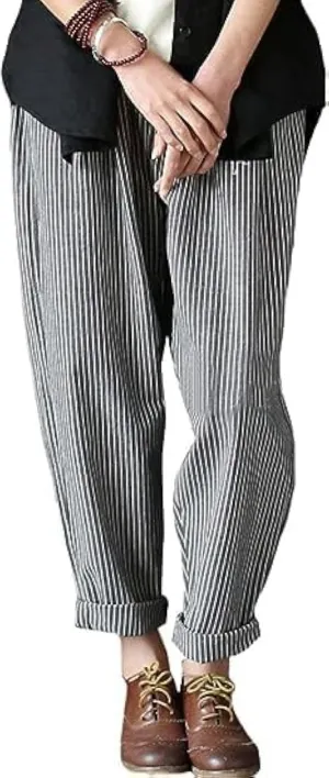 Laovanln Women's Linen Pants Summer Casual Loose Harem Pant Elastic Waist Wide Leg Baggy Trousers with Pockets