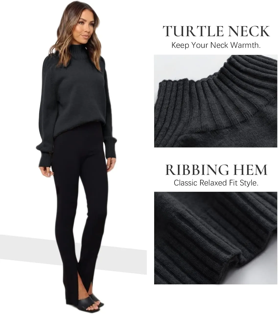 Les umes Womens Turtleneck Sweaters Long Sleeve Loose Pullover Sweater Casual Knit Tops