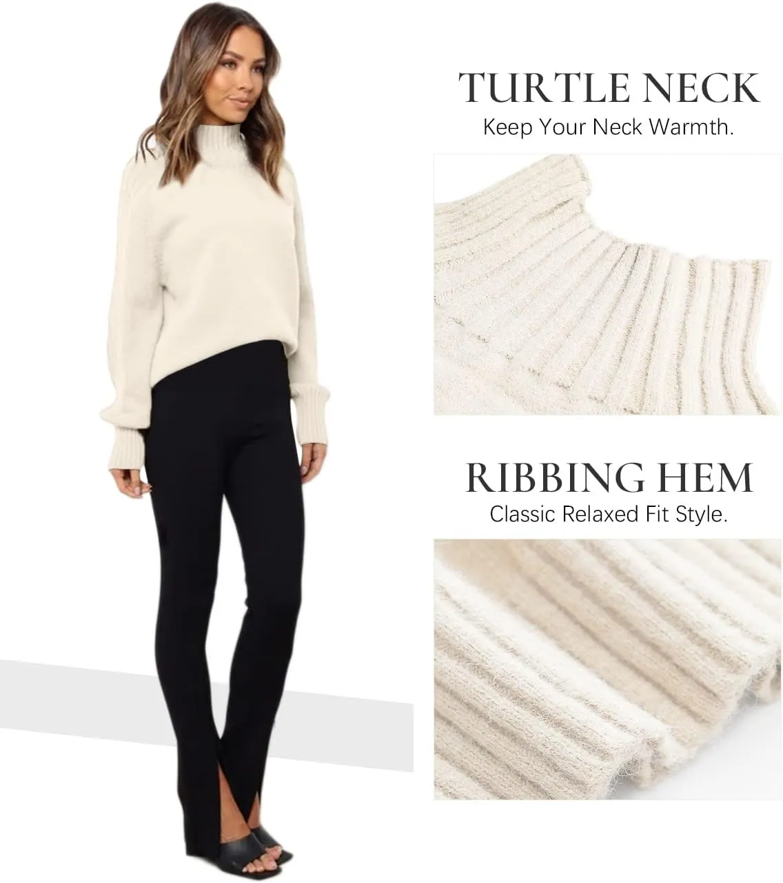 Les umes Womens Turtleneck Sweaters Long Sleeve Loose Pullover Sweater Casual Knit Tops