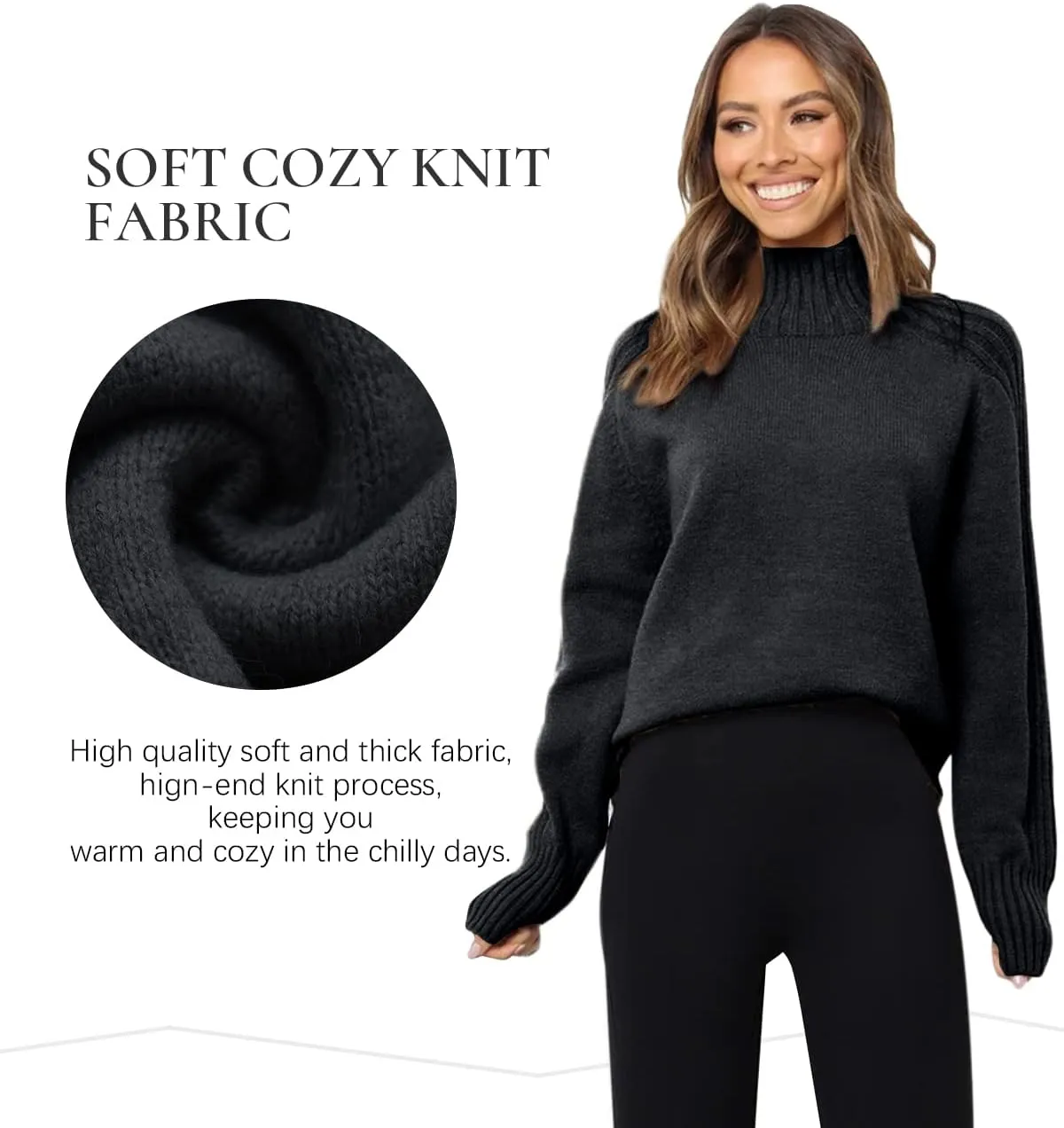 Les umes Womens Turtleneck Sweaters Long Sleeve Loose Pullover Sweater Casual Knit Tops