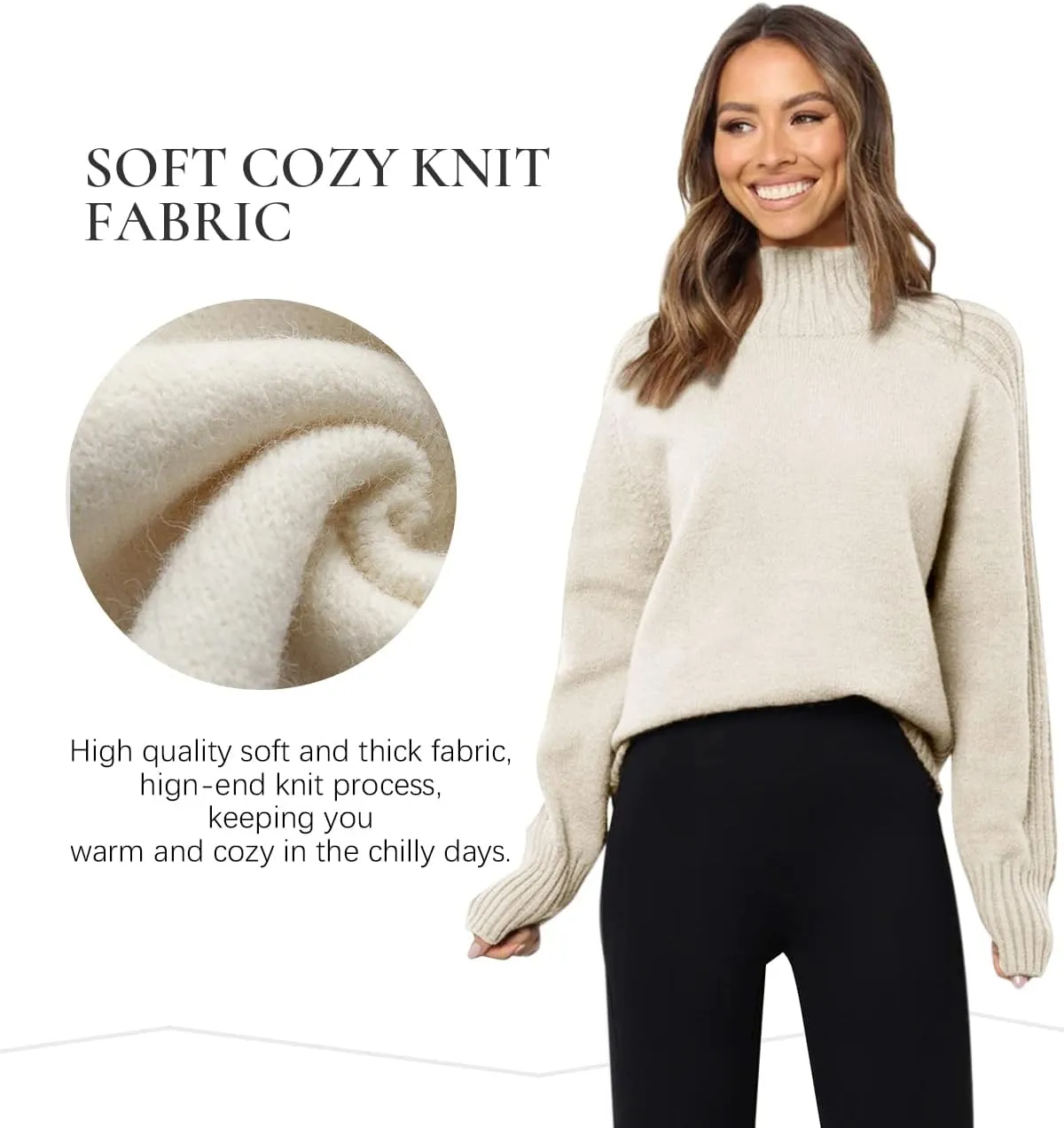 Les umes Womens Turtleneck Sweaters Long Sleeve Loose Pullover Sweater Casual Knit Tops