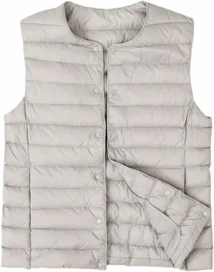 Lightweight Puffer Sleeveless Jacket Women Warm Outerwear Padded Gilet Cotton Down Vest Waistcoat