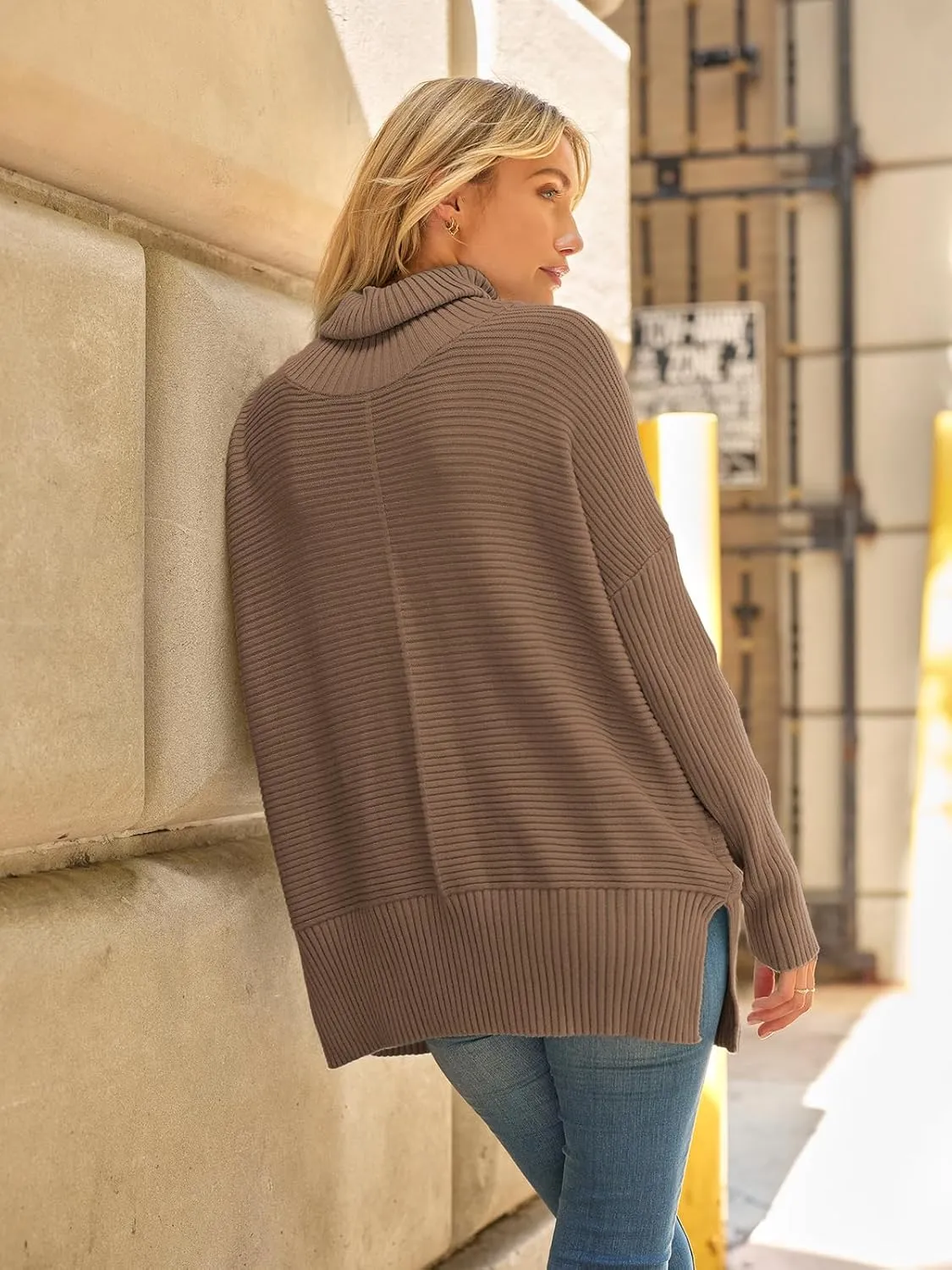 LILLUSORY Women's Oversized Turtleneck Sweaters Fall Batwing Sleeve Ribbed Tunic Sweater