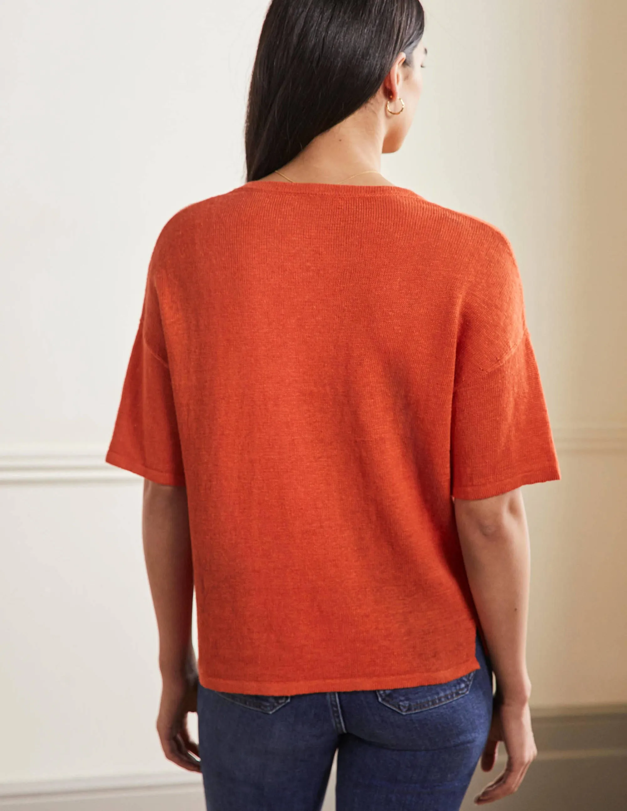 Linen Knitted T-shirt-Bright Papaya