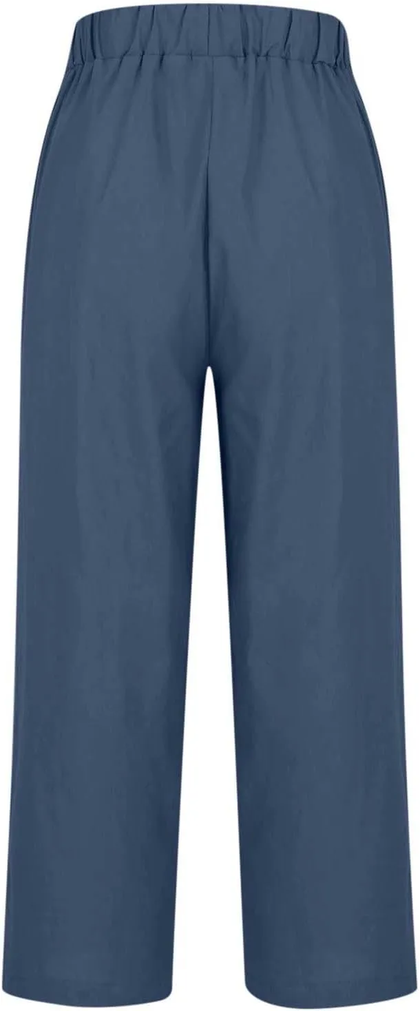 Linen Pants for Women 2025 Summer Elastic Waist Drawstring Casual Trousers Lightweight Straight Leg Lounge Pants