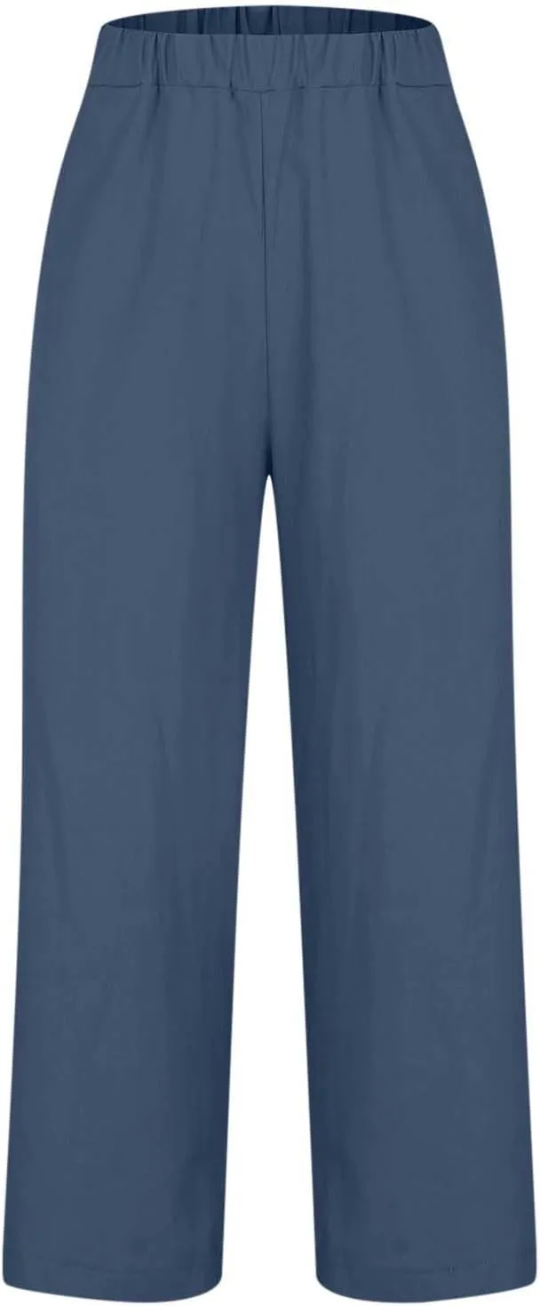 Linen Pants for Women 2025 Summer Elastic Waist Drawstring Casual Trousers Lightweight Straight Leg Lounge Pants