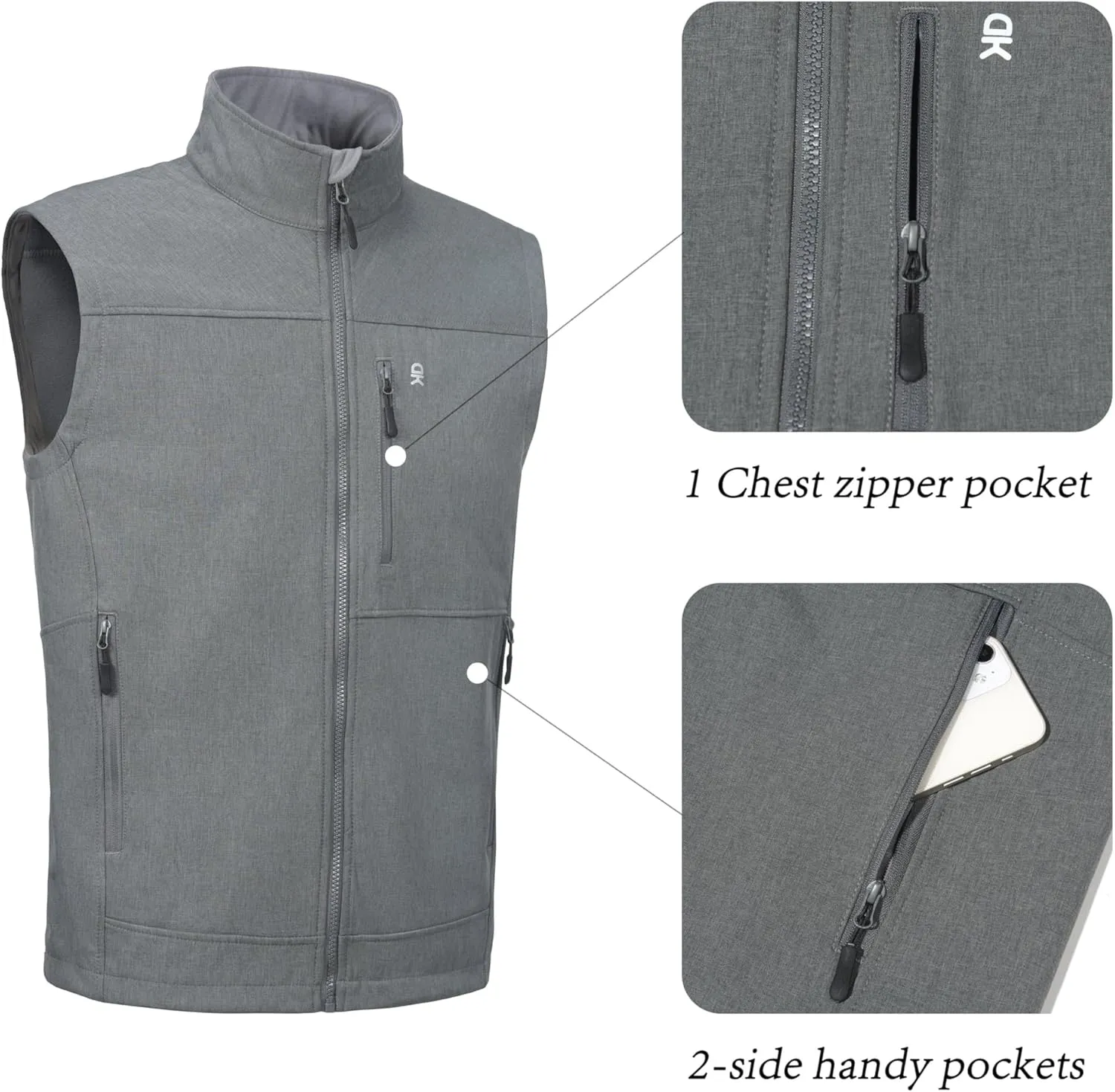Little Donkey Andy Men's Golf Vest Warm Fleece Lining Hiking Vests Zip Up Sleeveless Outerwear Jacket