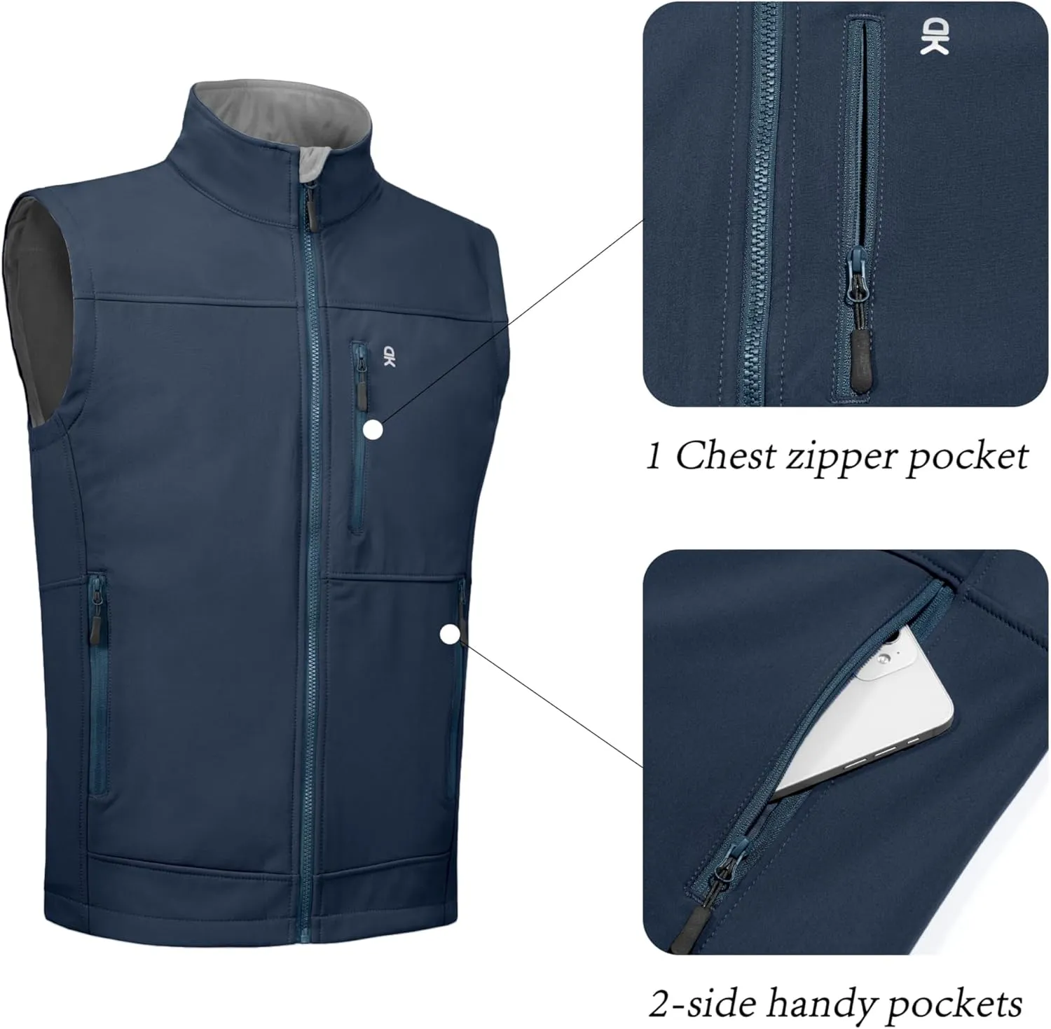 Little Donkey Andy Men's Golf Vest Warm Fleece Lining Hiking Vests Zip Up Sleeveless Outerwear Jacket