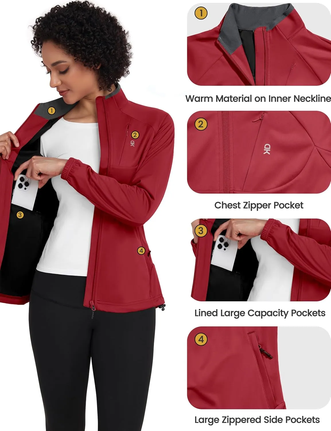 Little Donkey Andy Womens Lightweight Softshell Jacket for Running Cycling, Water Repellent Windbreaker with Zipper Pockets