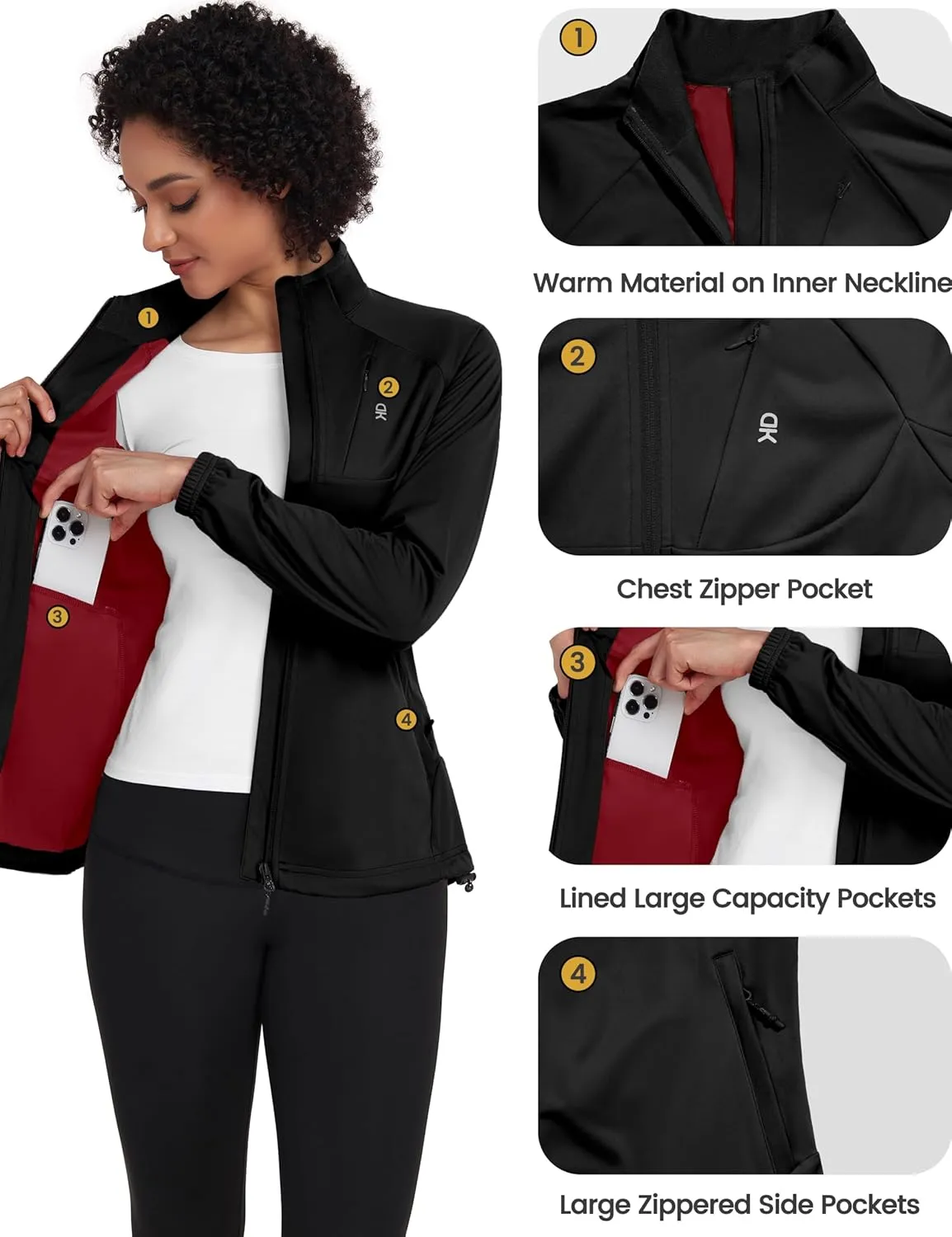 Little Donkey Andy Womens Lightweight Softshell Jacket for Running Cycling, Water Repellent Windbreaker with Zipper Pockets