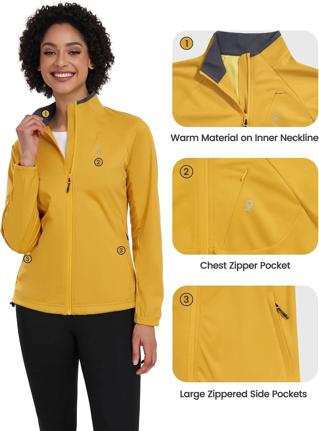 Little Donkey Andy Womens Lightweight Softshell Jacket for Running Cycling, Water Repellent Windbreaker with Zipper Pockets