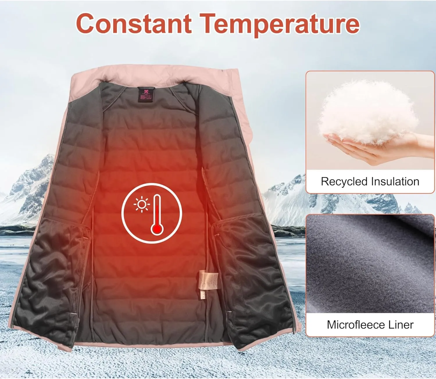 Little Donkey Andy Women's Packable Lightweight Puffer Vest with Recycled Insulation for Running Hiking