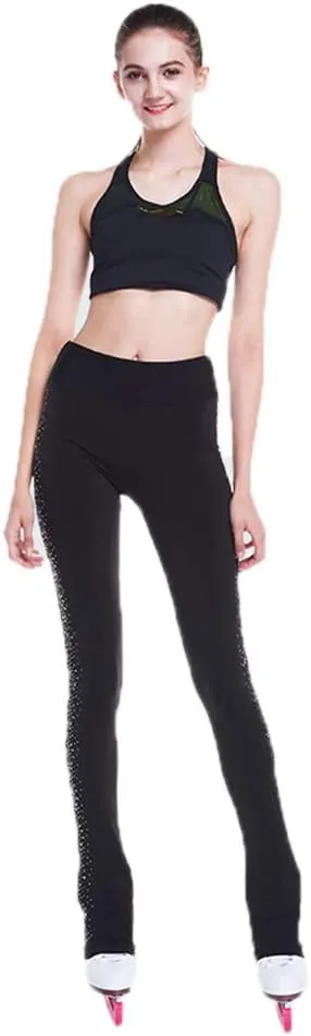 LIUHUO Figure Skating Pants Girls Training Wear Quality Crystals Black Child Skating Leggings